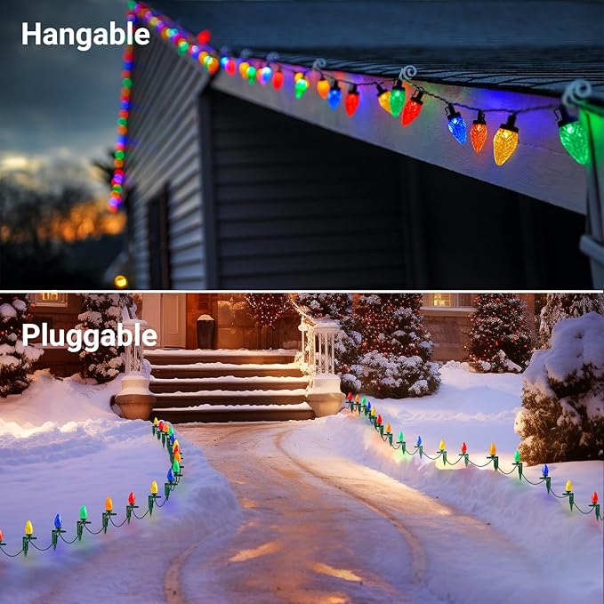 SURAIELEC C9 Christmas Pathway Lights, 25FT Outdoor Christmas Light with 25 Stakes, 25 Multicolored LED Bulbs, Connetable String Lights for Yard, Walkway, Driveway Decor, Waterproof, UL Listed