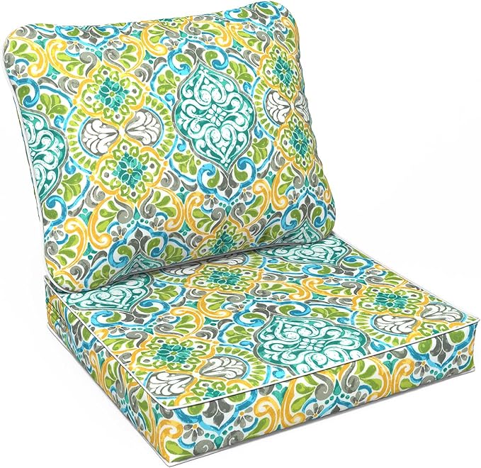 LVTXIII Outdoor Deep Seat Cushion 22"x22"x4" Patio Seat and Back Cushion Set Seasonal Chair Cushion for Dining Arm Chairs, Wicker Chairs and Garden Furniture Decoration, Damask Green