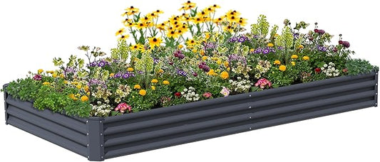 8X4X1ft Raised Garden Bed Kit,Galvanized Raised Garden Beds Outdoor,Large Metal Planter Box Steel Kit Flower Herb,Vegetables..Dark Gray