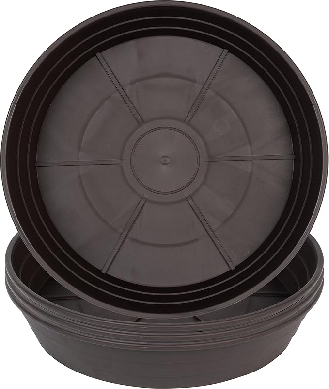 Plant Saucer 6 Inch 4 Pack 6 8 10 12 14 16 18 20 25, Plastic Plant Trays for Pots，Extra-Deep Plant Water Dray Tray, Bird Bath Bowl, Heavy Flower Plant saucers Indoors and Outdoor No Holes 6in-4 brown
