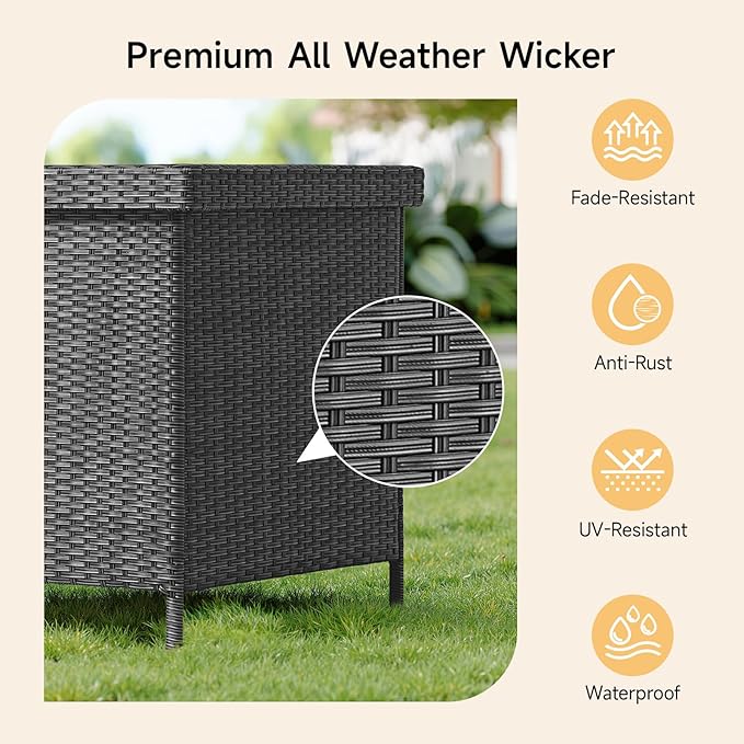 158 Gallon XL Deck Box with Lid, All Weather Wicker Outdoor Storage Box Waterproof, Large Outdoor Patio Storage Bin for Cushions, Garden Tools, Gears, Pool Accessories, Black