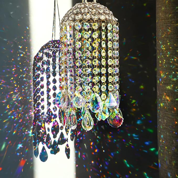 Crystal Chandelier Wind Chimes Suncatcher Pendant, Aurora Light Catcher for Window Indoor Outdoor Ornament, Gift for Mothers Day Christmas Day