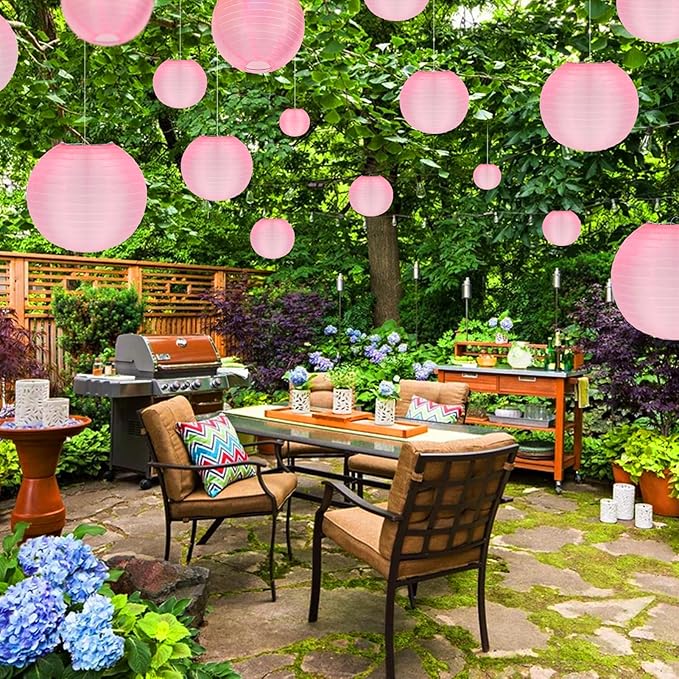 KNONEW 10 Pack Outdoor Silk Lanterns Decorative, 10inch Waterprooof Outside Indoor Chinese Hanging Round Lanterns for Weddings, Birthdays, Parties Decoration (Pink)