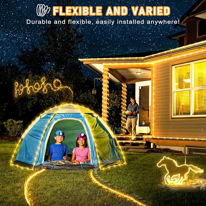 Rope Lights Outdoor, 100FT 300 LED Plug in Christmas Lights with Waterproof 8 Modes, Connectable String Twinkle Light for Indoor House Patio Garden Party Holiday Decorations, Warm White