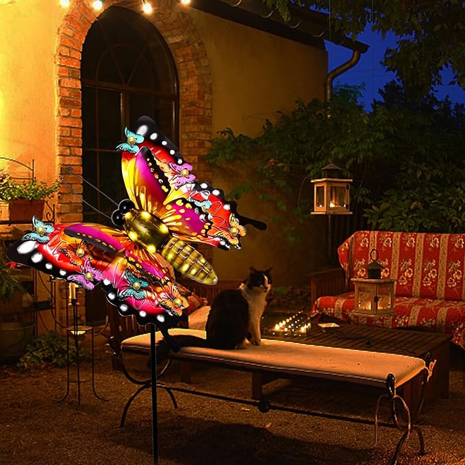 Solar Garden Lights, Outdoor Butterfly Garden Decor Large 41" Metal Decorative Garden Stake Lights, Waterproof Butterfly Decoration for Outside Patio Yard Porch Birthday Gardening Gifts for Mom Women