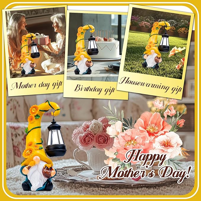 Twinbling12 Solar Sunflower Gnome Garden Statues Honey Bee jar Decor with LED Lantern Outdoor Summer Gnomes Decorations Patio Yard Balcony Art Gifts for Women Mom Grandma