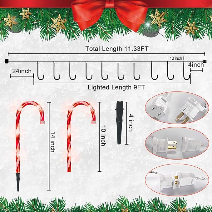 Christmas Candy Cane Pathway Makers Lights, 10 inch Set of 10 Candy Canes Lights Outdoor, Candy Cane Lights Christmas Decorations Outdoor