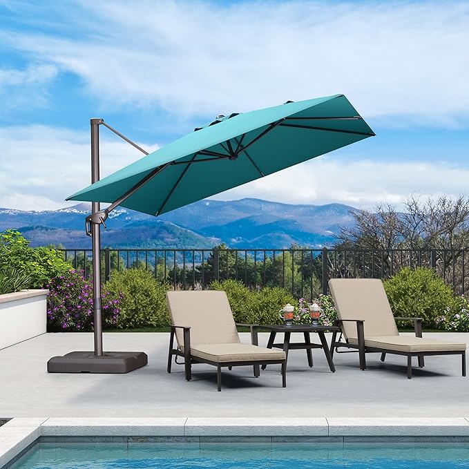 PURPLE LEAF 9 Feet Patio Umbrella Square Cantilever Umbrella Outdoor with 360° Rotation and Aluminum Offset Hanging for Pool Deck Garden Backyard, Turquoise