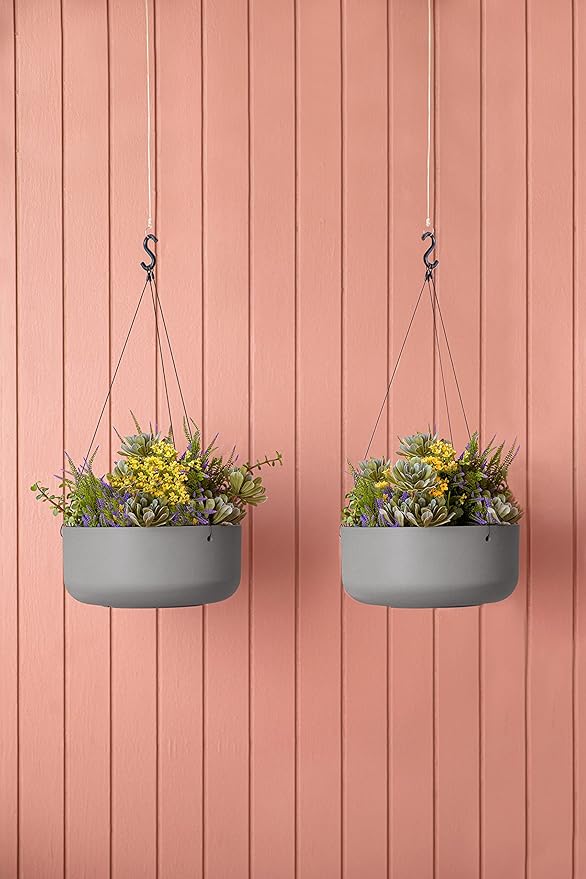 Veradek Mason Series Hanging Kona Planter - Round Planter for Outdoor Balcony/Patio | Made from Plastic-Stone Composite with Hanging Attachment | Modern Décor for, Flowers, Succulents, Small Plants