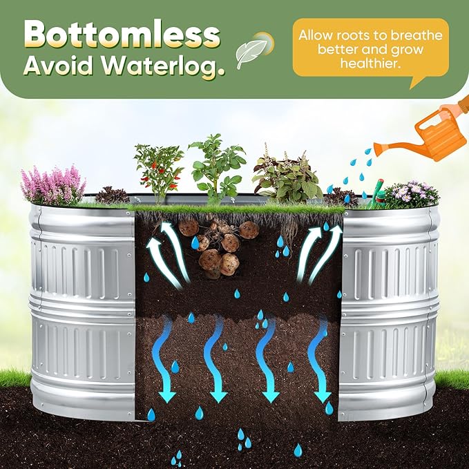 KING BIRD Raised Garden Bed Kit 2025 Upgraded Modular DIY Galvanized Planter Garden Box Outdoor for Gardening, Vegetables, Flowers, Elegant Roman Column Design, 47x24x24 in, Silver