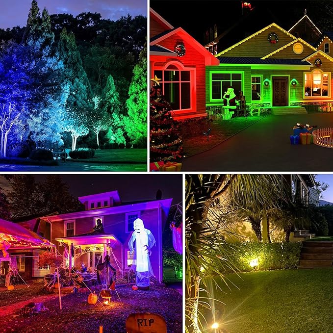 RGBW Spotlight Outdoor 12W LED Warm White Landscape Lights 120V Landscape Lighting with 3-Pin US Plug Waterproof Spot Lights Outdoor for Yard Garden Patio Lawn Decorative(2Pack)