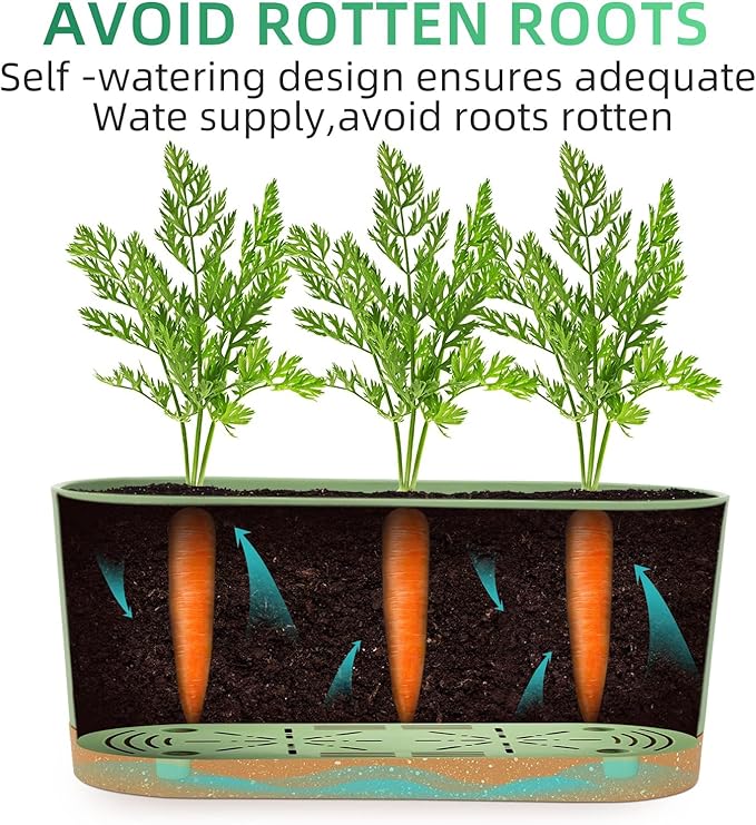 QCQHDU 16" L x 7.6" W x 7" H Window Planter Box, 2 Pack Self Watering Pots for Indoor Plants with Drainage Holes & Saucer, Outdoor Flower Pots Home Garden Modern Decor