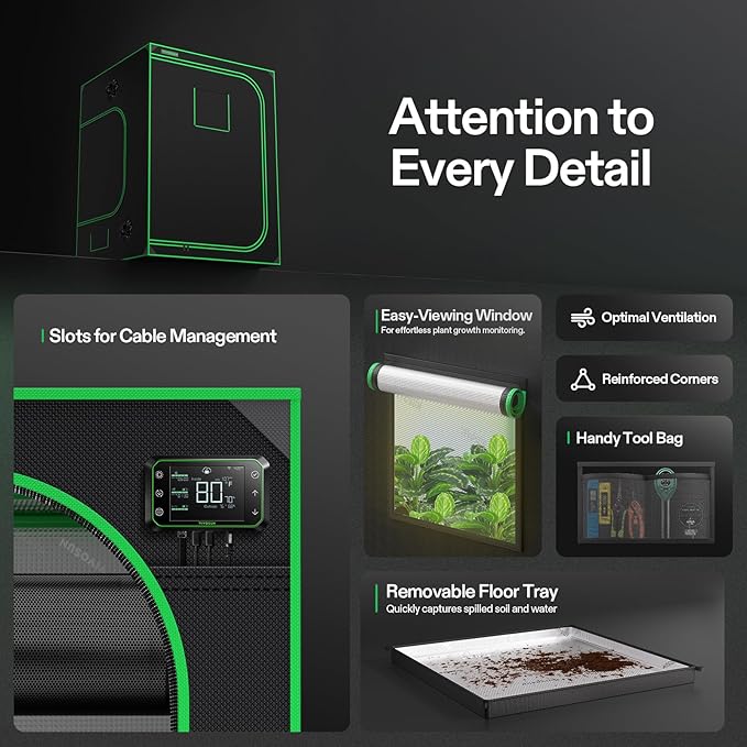 VIVOSUN S558 5x5 Grow Tent, 60"x60"x80" High Reflective Mylar with Observation Window and Floor Tray for Hydroponics Indoor Plant for VSF6450