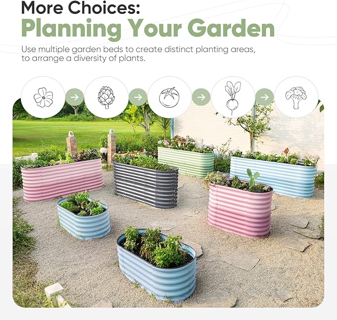 KING BIRD Raised Garden Bed 2.85 ft Tall 9 in 1 Galvanized Planter Garden Box Outdoor for Gardening, Deep Root Vegetables, Flowers 94.5X23.6X34.2 in, Dark Grey