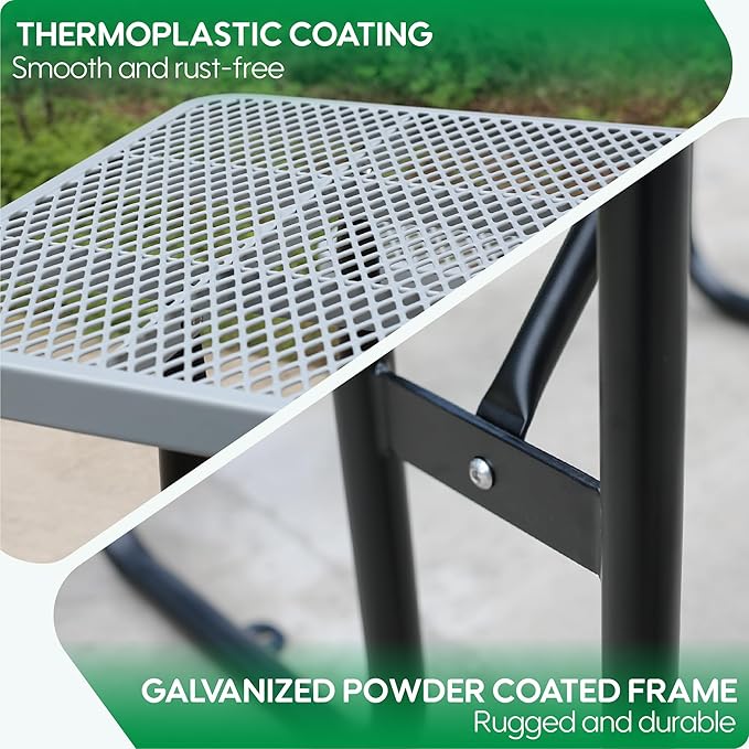 6FT Metal Picnic Tables for Outdoors, Commercial Rectangular Picnic Table and Bench Set for Outside, Patio, Garden, Backyard, Porch, Surface Mount, Grey