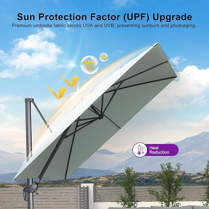 PURPLE LEAF 9' X 11.5' Rectangle Patio Umbrella Outdoor Large Aluminum Cantilever Umbrella with 3-Year Fade Resistance Recycled Fabric and 360-degree Rotation for Deck Pool Garden, Mint Green