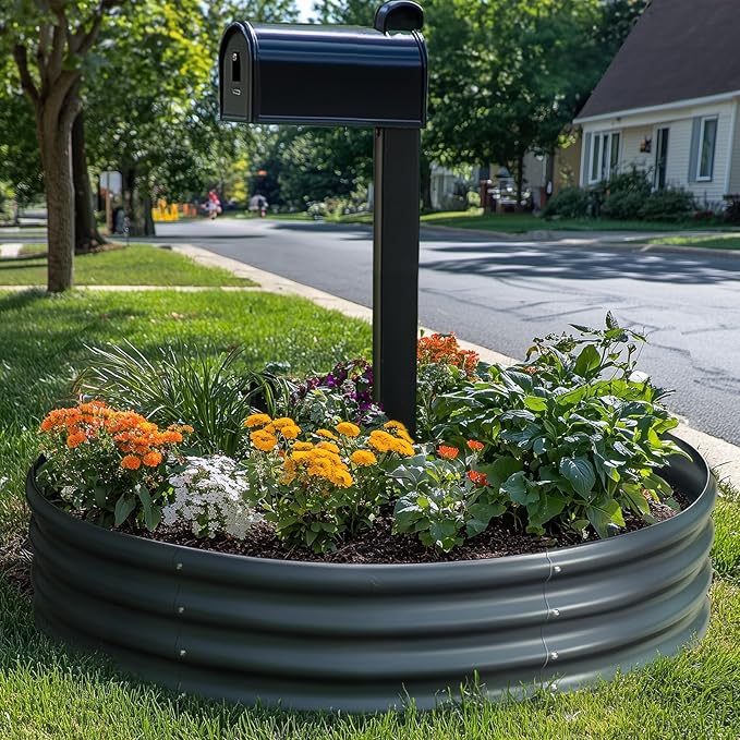 KING BIRD Raised Garden Bed Galvanized Round Planter Box Outdoor for Gardening, Plants, Vegetables, Flowers, Dark Grey, 47x47x12 in 2 Packs