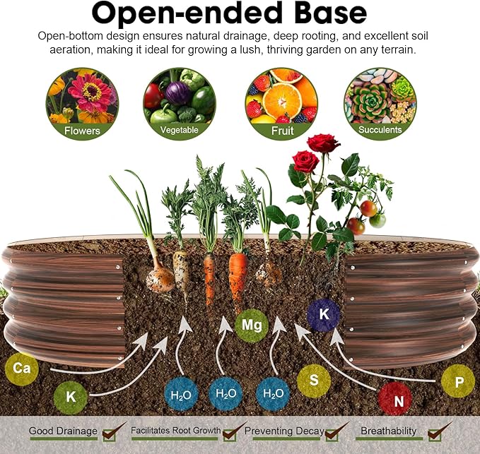 5x3x1ft Oval Galvanized Raised Garden Bed Outdoor 9-in-1 Large Metal Modular Planter Box Raised Beds for Gardening,Vegetables,Fruits,Flowers & Herbs (Brown)