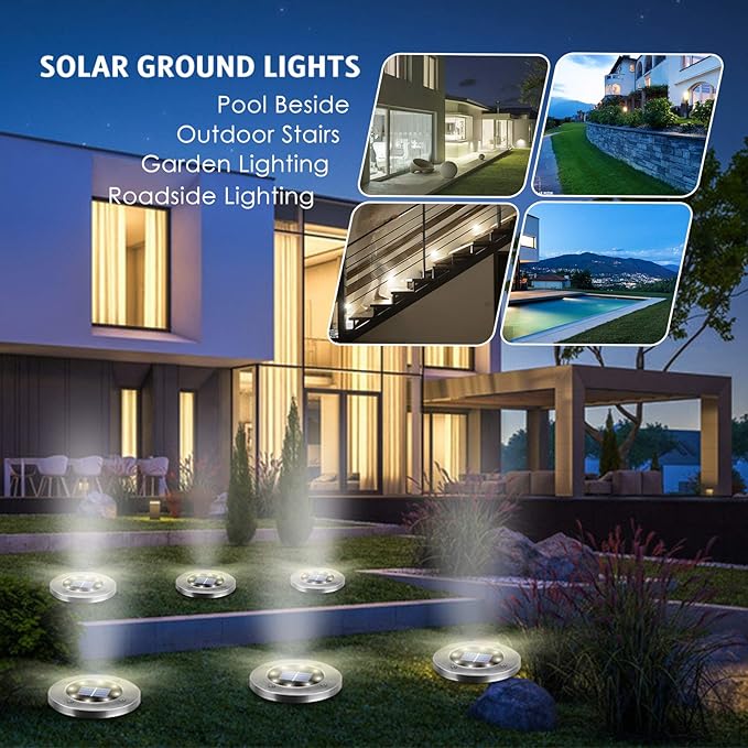 Solar Ground Lights - 16 Pack, In-Ground Pathway Lights for Garden, Lawn, Yard, Patio, Driveway, Steps and Walkway - White