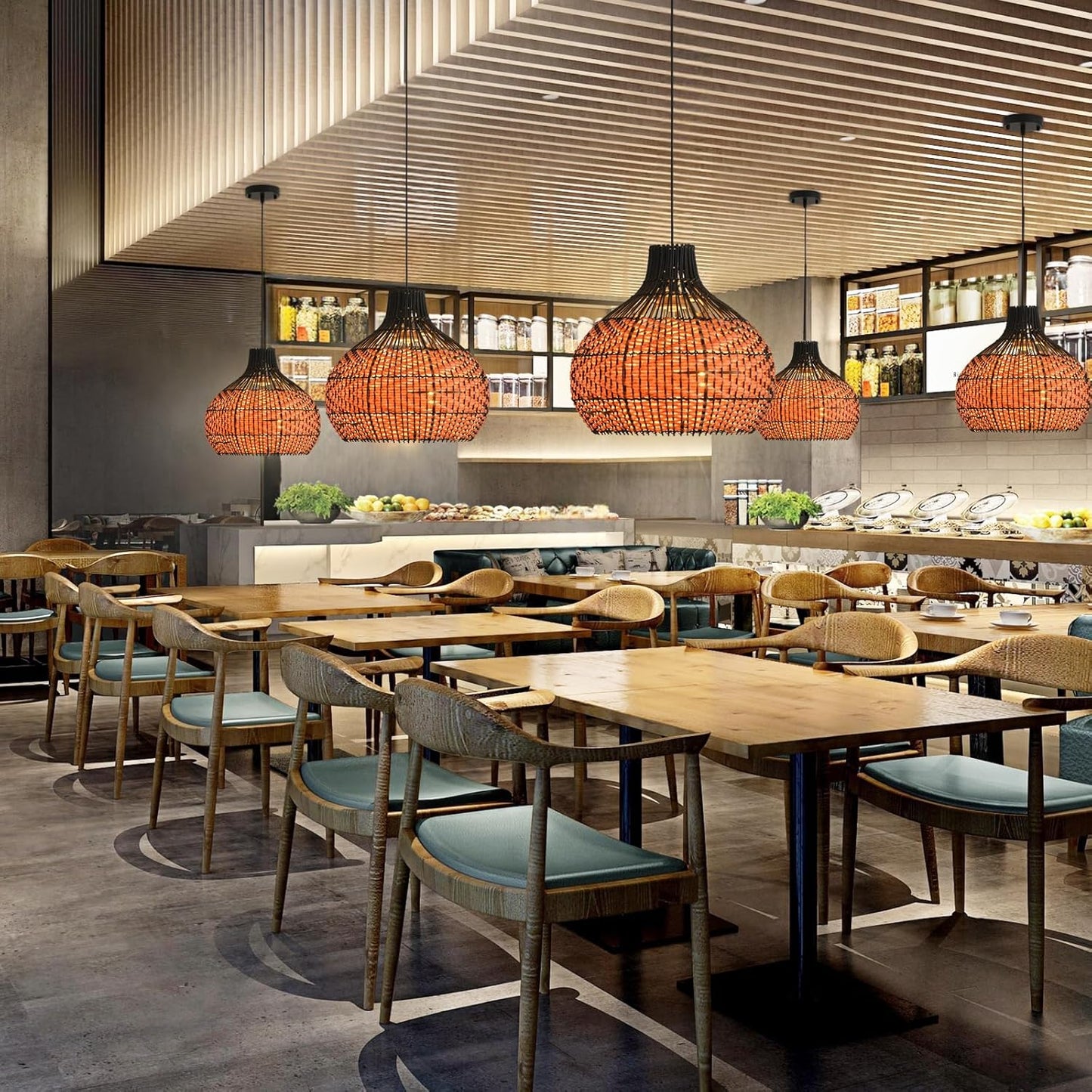 3-Light Rattan Pendant Light,15" Hand-Woven Black Brown Faux Rattan Hanging Light Boho Wicker Basket Chandelier,for Living Room Bedroom Kitchen Dining Farmhouse 1-Pack