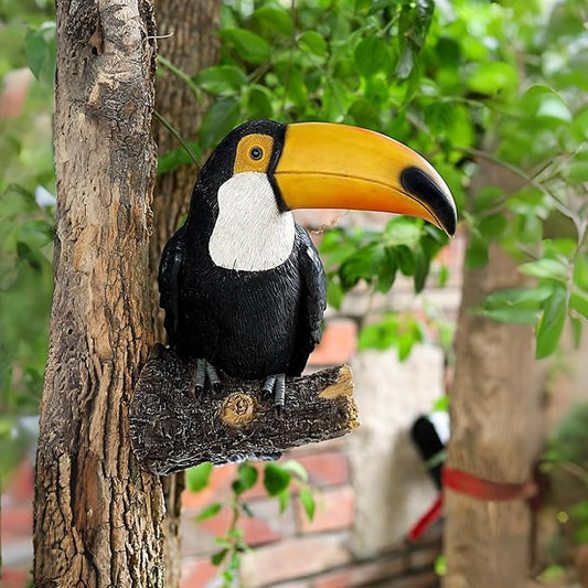 Toucan Tree Hugger Tree Decor Hanging Garden Statue 11.4 Inches High Multicolor Resin Tropical Animal Lawn Exotic Bird Sculpture Tree Decoration for Lawn Porch Yard Patio (Style 1)