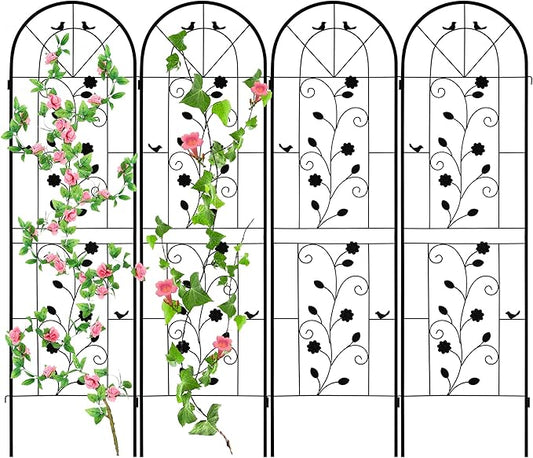 LZRS 4 Pack Rustic Iron Arch Decoration Garden Trellis with Black Metal Coating – Perfect for Supporting Climbing Plants Outdoor, Roses, Vines, Flowers, and Vegetables.