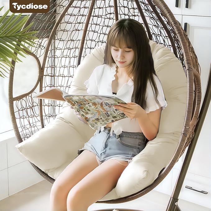 Egg Chair Cushion Replacement, Waterproof Outdoor Hanging Egg Chair Cushion Hammock Swing Chairs Cushions Pads, U-Shaped Thickened Cushions for Hanging Eggs Chairs, 47x33x7 Inches (Cream)