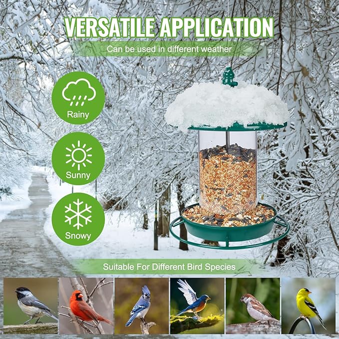 Metal Bird Feeder for Outside Hanging,Wild Bird Feeders for Cardinal, Large Roof and Tray - 6 Port