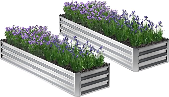 2PCS 8x2x1FT Galvanized Raised Garden Bed,Planter Raised Beds-Metal Garden Box,Large Plant for Outdoor Planting, Vegetables Bed,Flower,Herb-Sliver