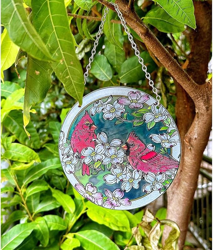 Cardinal Stained Glass Suncathers Window Hangings Color Glass Suncathers 6 inch Cardinal Colorful Glass Panel Sun Catchers for Cardinal Gifts, Home Garden Christmas Party Wedding Décor