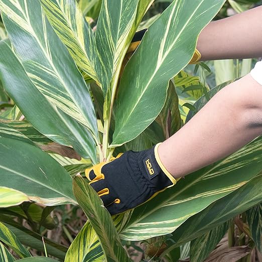 HLDD HANDLANDY Garden Gloves Men, Leather Work Gloves for Men & Women, Cowhide Gardening Gloves Utility Work Gloves for Mechanics, Construction, Driver (L, Yellow)