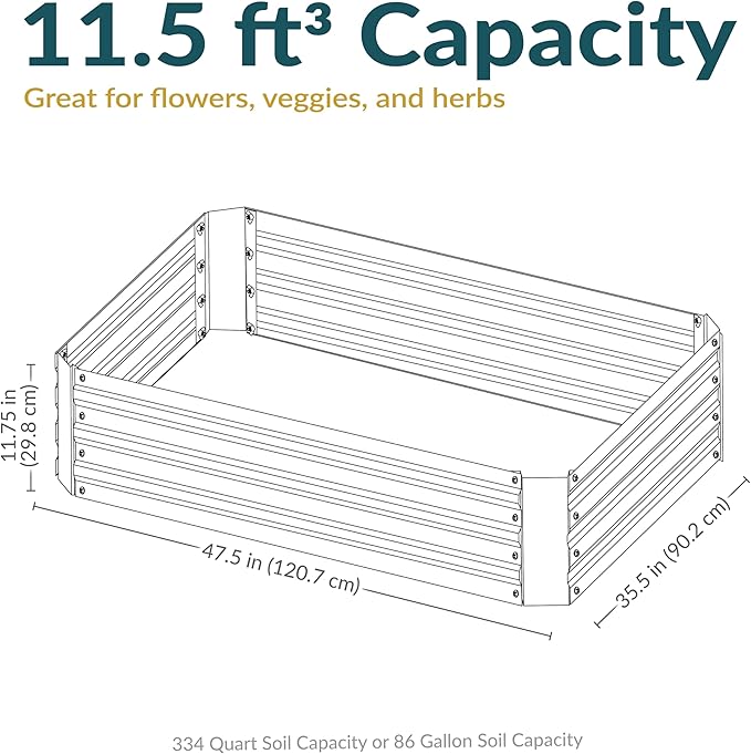 Sunnydaze 11.75" H Raised Metal Garden Bed - Galvanized Raised Garden Bed Outdoor for Vegetables and Flowers - Brown - 4' x 3' Rectangle