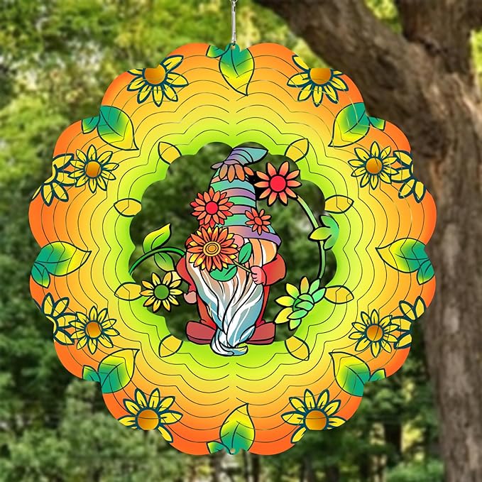 Gnomes Metal Wind Spinners Gnome Gifts for Mom Women Grandma,12inch Hanging Wind Spinner for Outdoor&Indoor Decor Wind Kinetic Ornament for Yard Garden Decoration