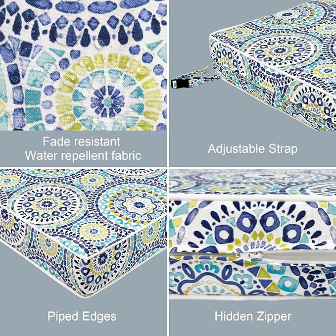 LVTXIII Patio Chair Cushions 22"x22"x3", Water-Repellent Outdoor Seat Cushions for Patio Furniture, Square Chair Pads with Ties for Home Garden Decoration, Set of 2, Delancey Lagoon