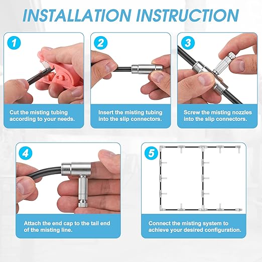 Mornajina 27Pcs Slip-Lock Misting Nozzle Tees with Slip Connector for 3/8 inch Drip Irrigation Tubing Kit, Including 11pcs Mister Nozzles Orifice 0.016", 16pcs 3/8" Brass Slip Connector, High Pressure