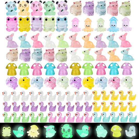 120Pcs Luminous Mini Resin Animals Tiny Ducks Glow in The Dark Miniature Figures for Dollhouse Micro Garden Landscape Aquarium Decor