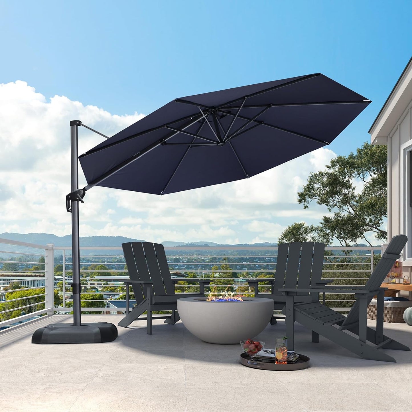 PURPLE LEAF 11 Feet Patio Umbrella Outdoor Cantilever Round Umbrella Aluminum Offset Umbrella with 360-degree Rotation for Garden Deck Pool Patio, Navy Blue