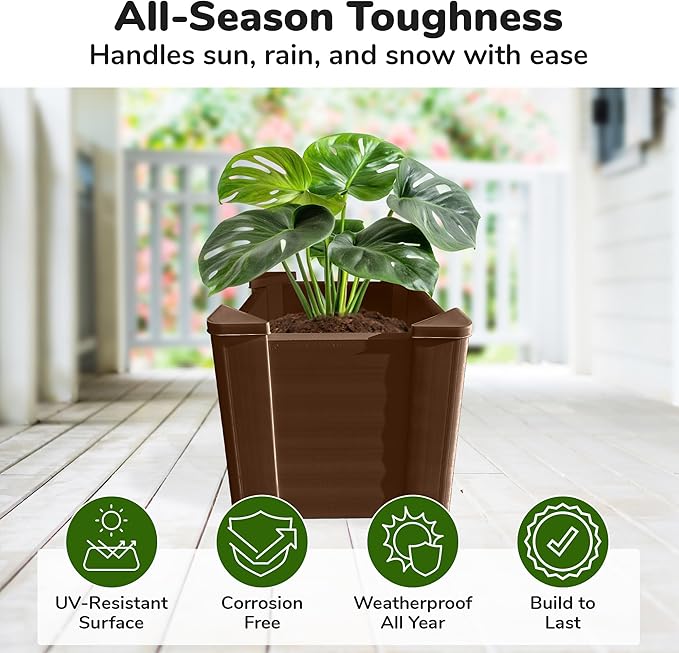 Raised Garden Bed - 1x1 ft Planter Box - Brown HDPE - No Tools Needed - DIY Kit for Urban Gardening, Flowers, Herbs & Vegetables - Made in The USA - 2 Pack