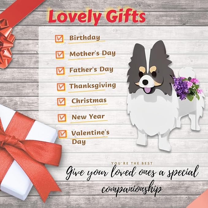 Grey and White Pomeranian Dog Planter Plant Pots,Cute Garden Dog Flower Planter,Dog Planters Birthday Gifts for Women,Office,Indoor/Outdoor Decor（9.45 * 6.65 * 12.13in）