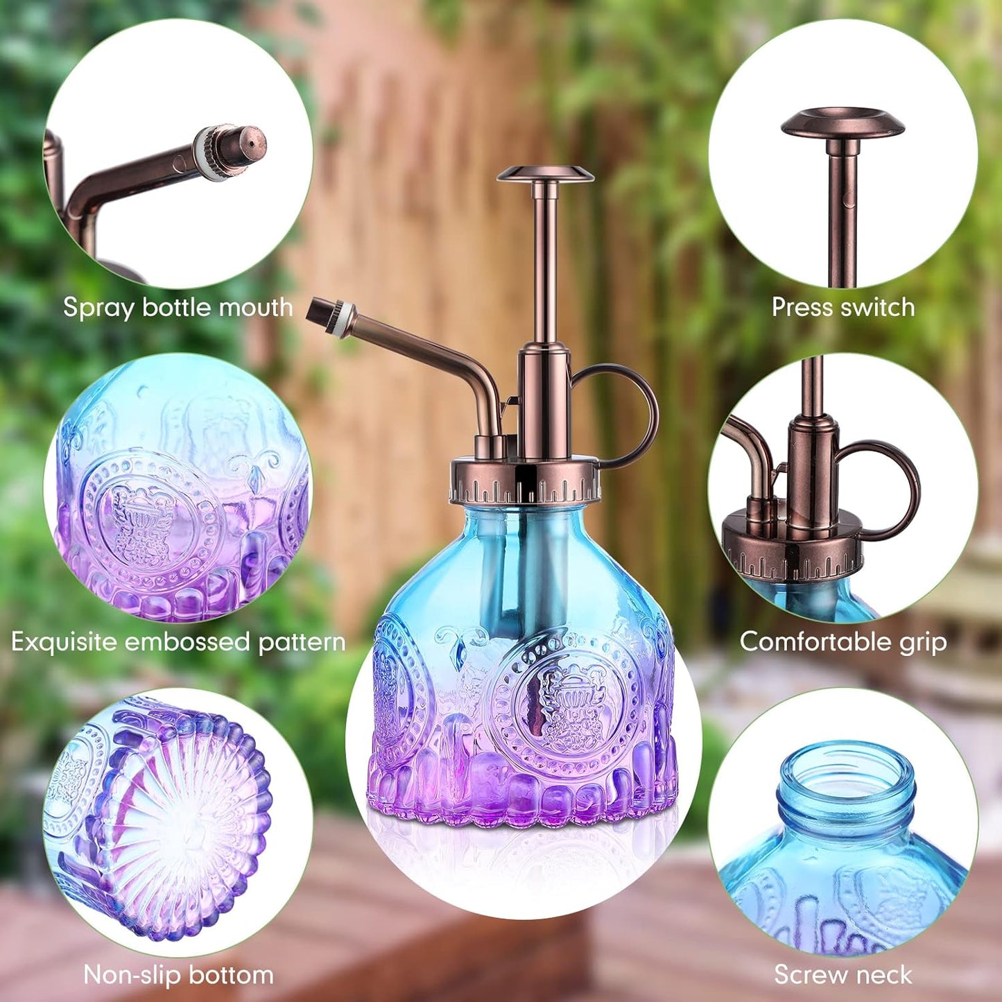 8 Pcs Glass Plant Mister Spray Bottle 200ml Vintage Plant Spritzer Multicolor Succulent Watering Bottle Watering Can 6.4'' with Plastic Top Pumps for Indoor Outdoor Succulents Garden Plants (Bronze)