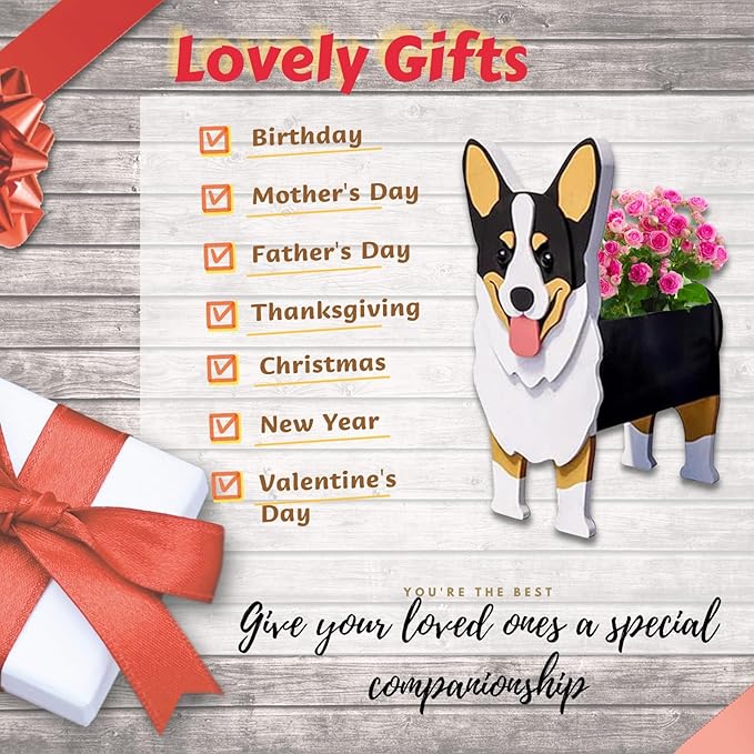 Concepts Welsh Corgi Dog Planter Plant Pots,Cute Garden Dog Flower Planter,Dog Planters Birthday Gifts for Women,Office,Indoor/Outdoor Decor （9.45 * 5.51 * 13.35in）