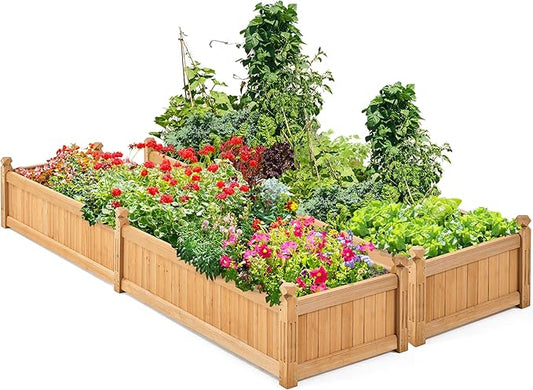 Yaheetech 90.5″ L×23.5″ W×16″ H Wooden Raised Garden Bed, Horticulture Wood Rectangular Garden Planter Outdoor, Raised Planter Box for Yard/Greenhouse/Vegetable/Flower/Herbs, Light Brown, 2pcs