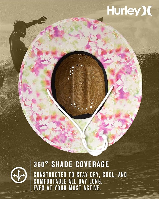 Hurley Women's Straw Hats - Real Straw Hat Medium Brim and Adjustable Chin Strap