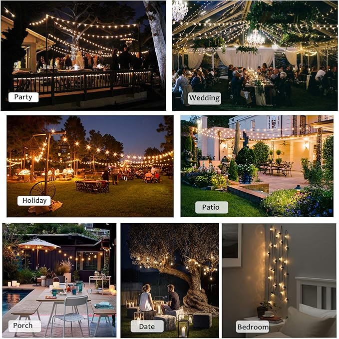 DAMAING Outdoor String Lights LED 50Feet G40 Globe String Lights with 27 Edison Plastic LED Bulbs,2700K Warm Glow Weatherproof for Indoor Outdoor Backyard Bistro Lights