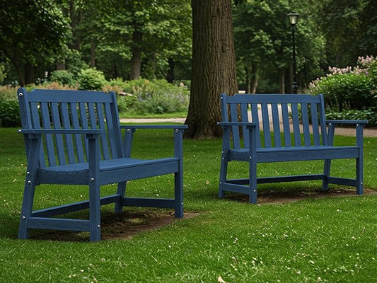 Ciokea 46" Heavy Duty Outdoor Bench Set of 2, HDPE Weatherproof Garden Bench, 2-Person Memorial Benches with 660 Lbs, Waterproof Patio Porch Benches for Outside Business Office Backyard, Navy Blue