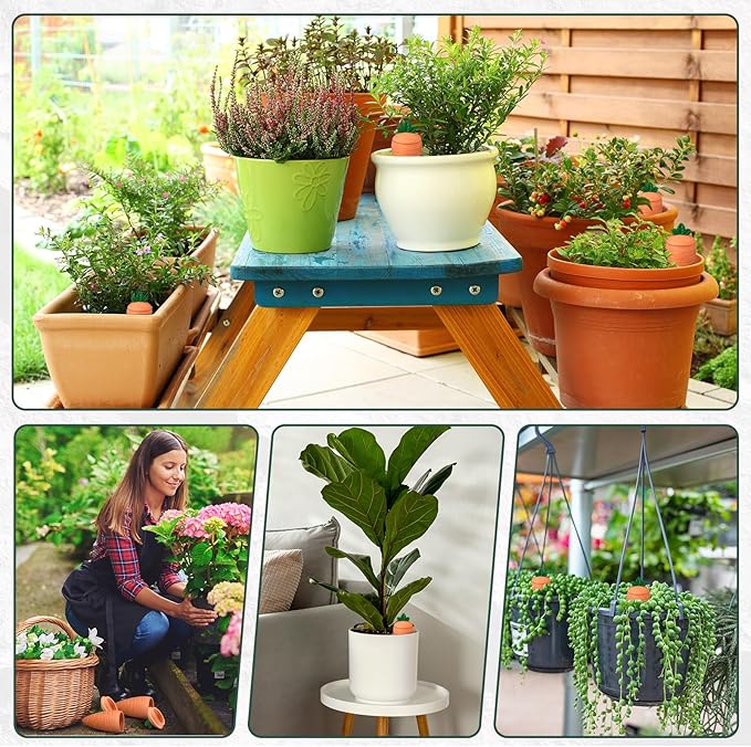 4 Pcs 24oz Terracotta Watering Spikes Self Watering Planter Insert Terracotta Stakes Olla Pot for Outdoor Indoor Garden Plants, Easy to Refill(Carrot)