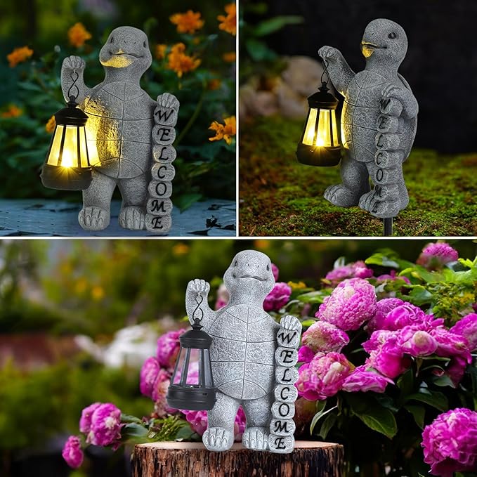 Turtle Solar Lights Outdoor Garden,Outdoor Solar Lights for Yard Decorations,Lantern Garden Decoration,Garden Decor,Turtle Garden Welcome Plaque Statue,-Unique Housewarming Gifts