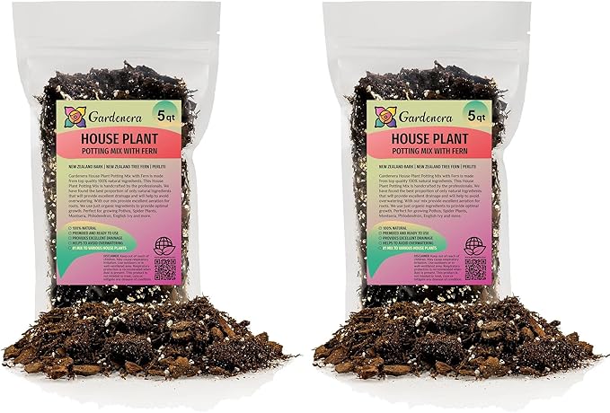 Premium Gardenera House Plant Potting Mix - 10 Quart - Fern + New Zealand Bark + Perlite | Great for Pothos, Spider Plants, Montsera, Philodendron, English Ivy (2 Bags of 5 Quart)