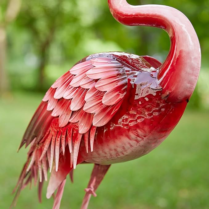 Glitzhome Metal Standing Flamingo Garden Statue with Stakes Outdoor Decorative Sign, 36.25" H