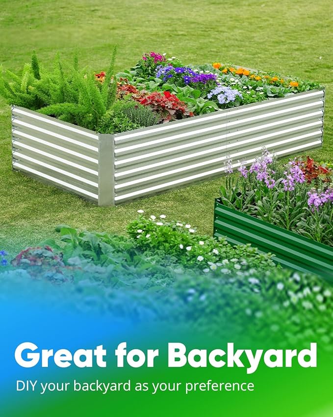 Quictent Galvanized Raised Garden Bed 6x3x2 Ft Metal Planter Box Bottomless for Backyard, Include 1 pc Tomato Cage, Silver